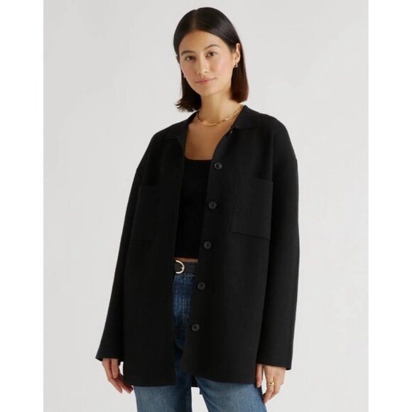 Quince Eco-Knit Milano Stitch Oversized Shirt Jacket Black Small - Picture 1 of 8